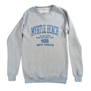 Tsunami Surf Shop Sweatshirt S Myrtle Beach 1938 Graphic Pullover Blue Crew
